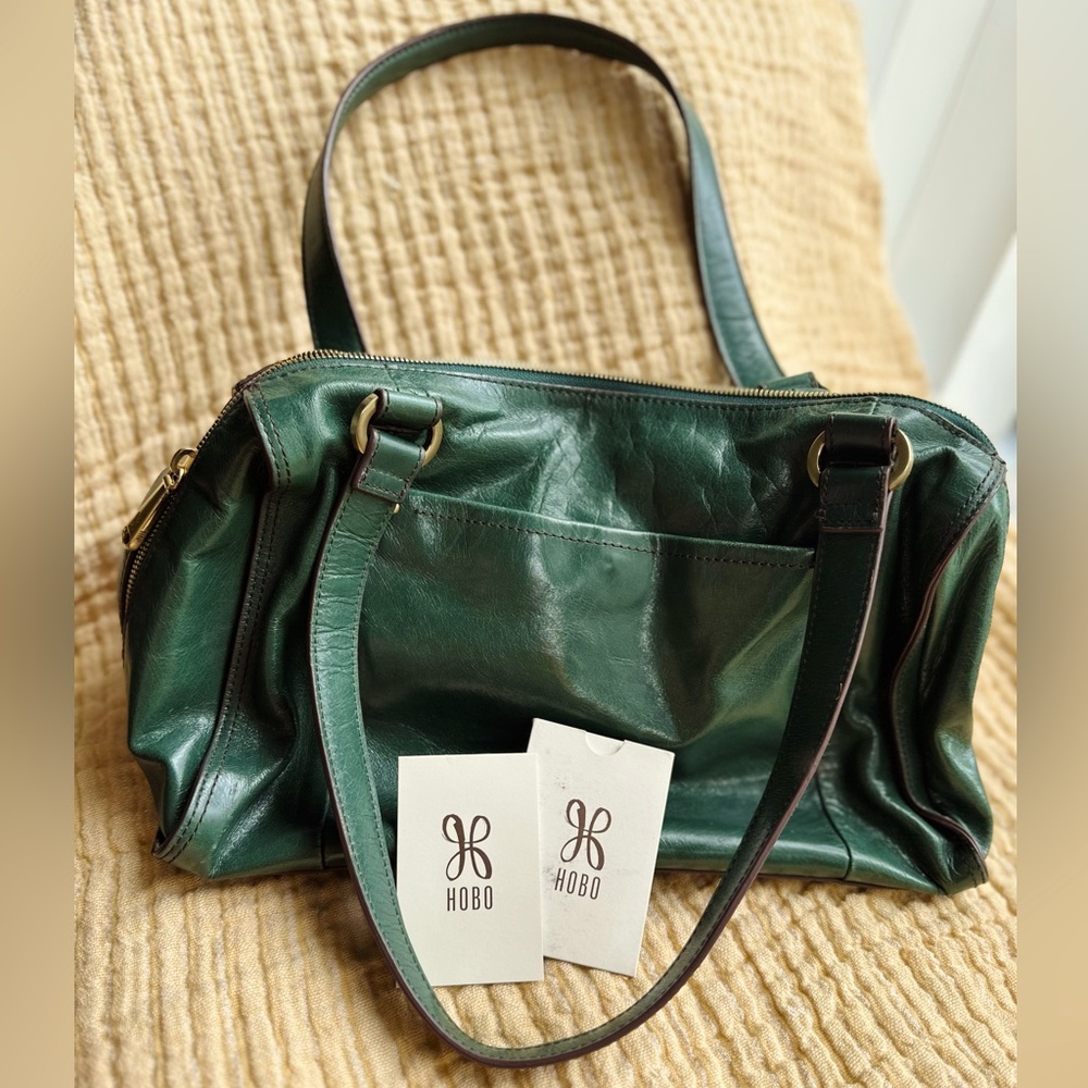 HOBO rare Monika Satchel in Jasper green leather.